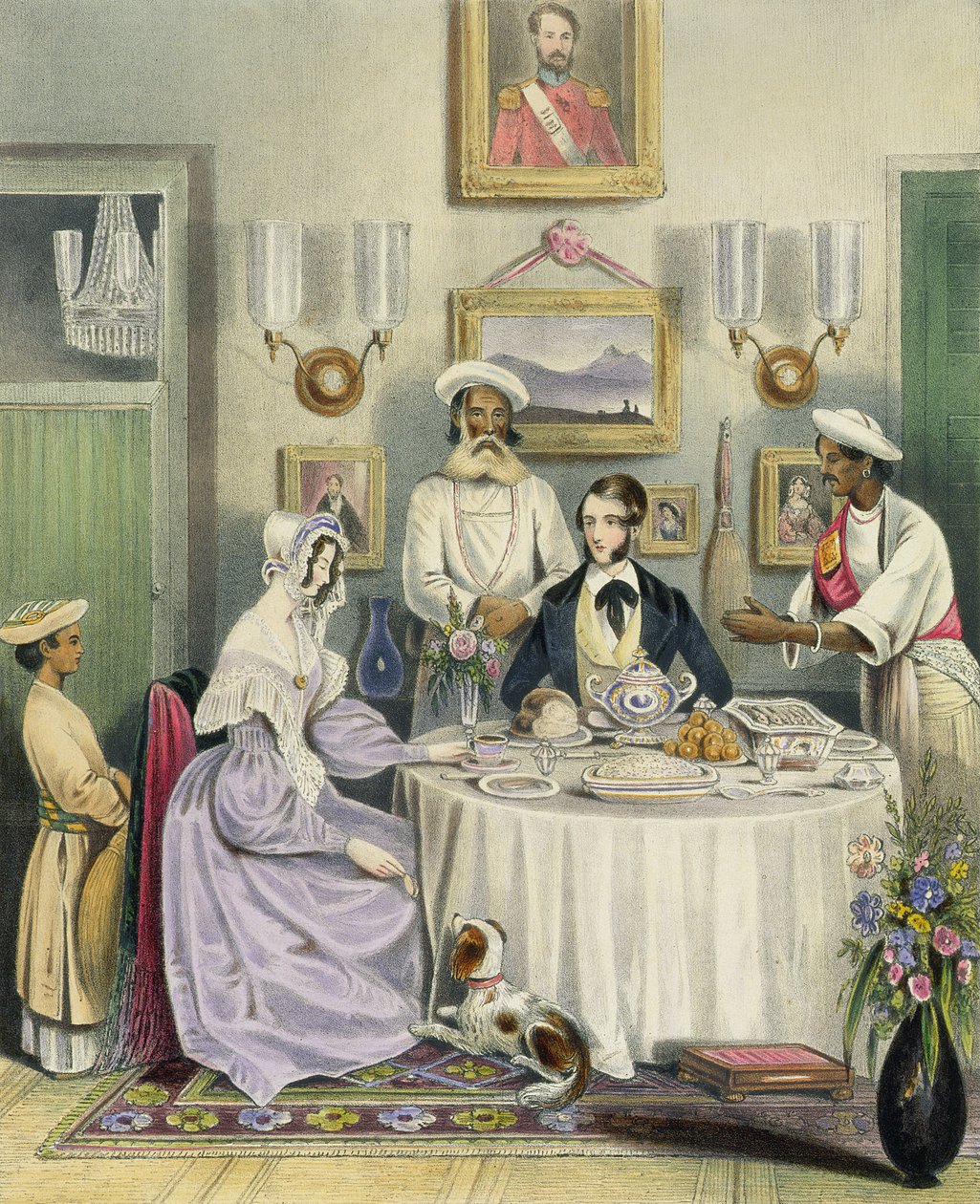O café da manhã, prato 3 de &39;índios anglo&39;, gravado por J. Bouvier, 1842 de William Tayler