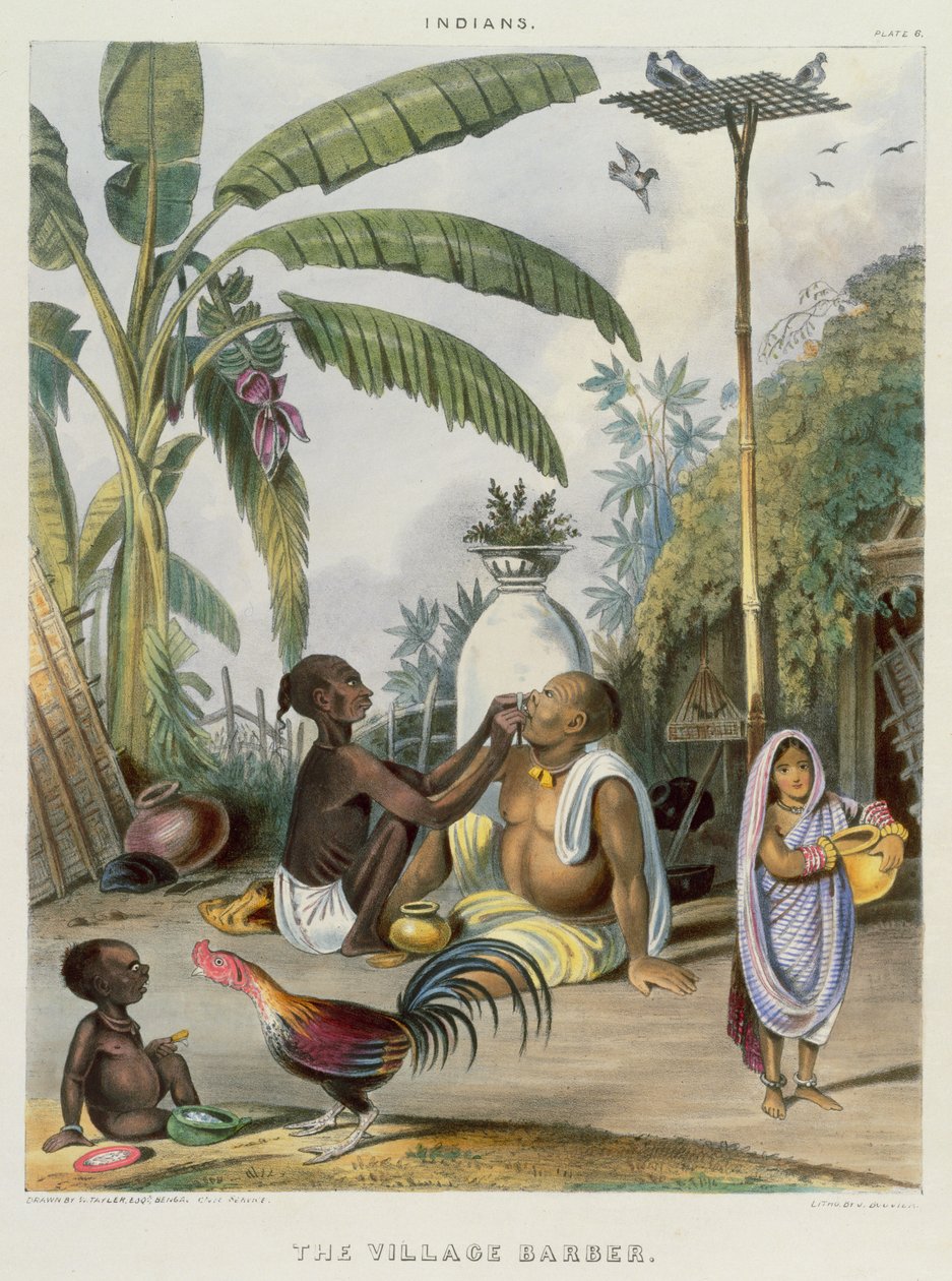 The Village Barber, placa 6 de &39;índios&39;, gravada por J. Bouvier, 1842 de William Tayler