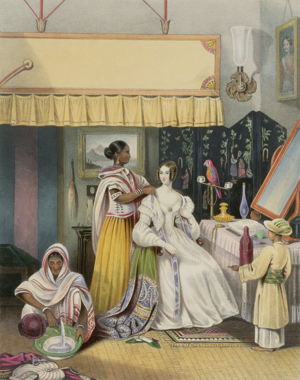 O banheiro da jovem senhora, placa 2 de &39;índios anglo&39;, gravada por J. Bouvier, 1842 de William Tayler