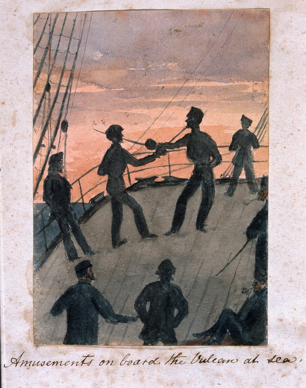 Diversões a bordo do Vulcano no mar, c.1854 (wc no papel) de William Thomas Markham