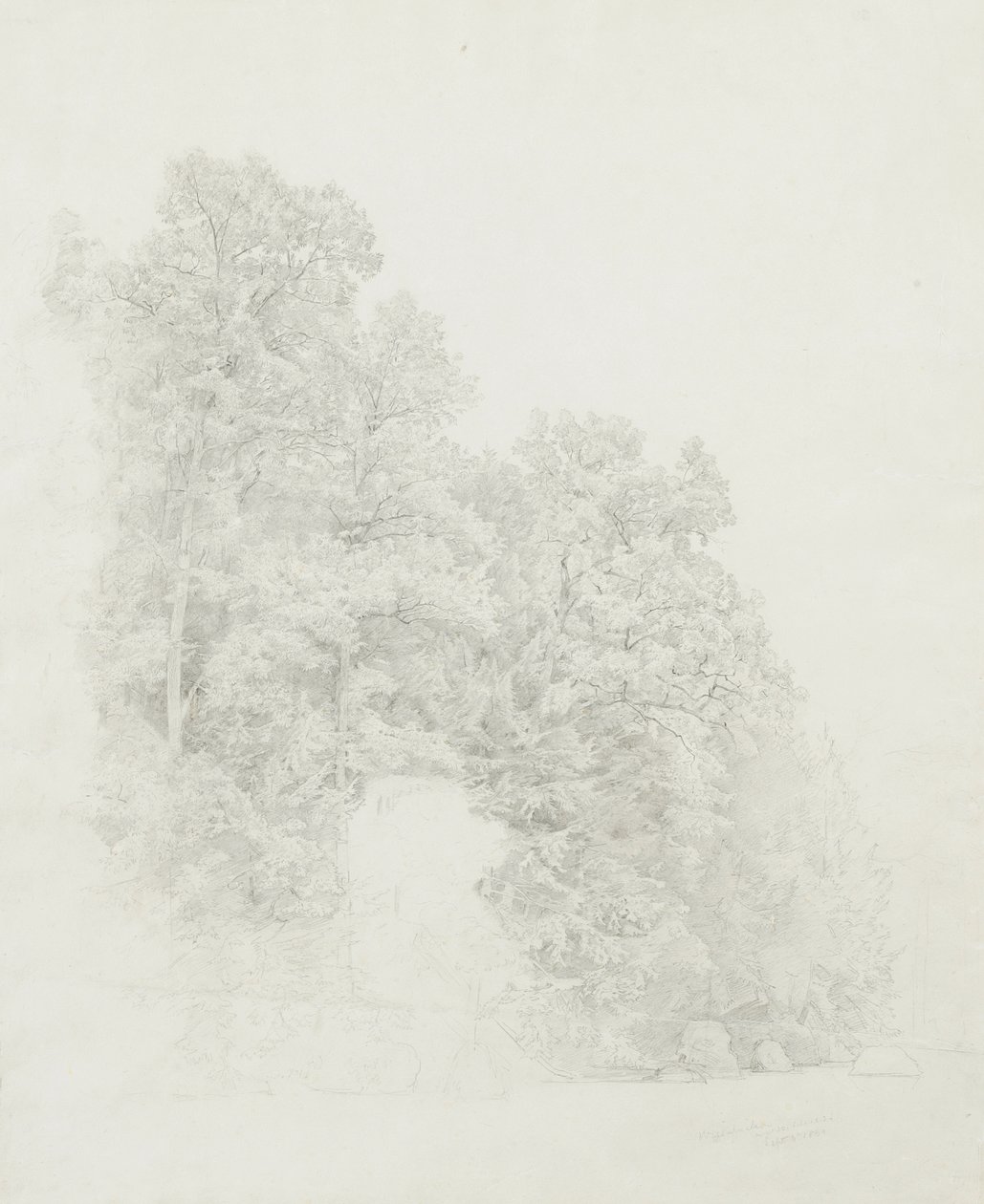Banco do Wissahickon, 1869 (grafite em papel de creme wove) de William Trost Richards