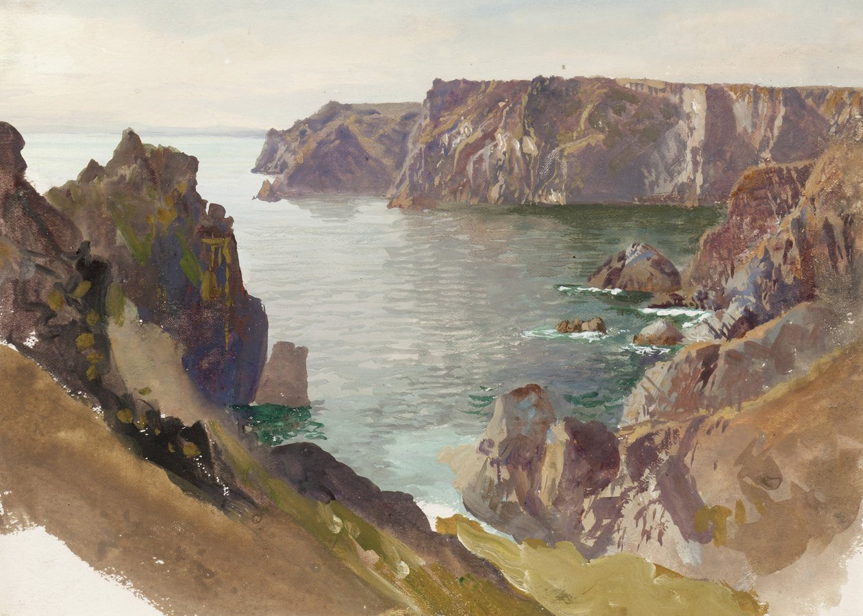 Litoral, Cornwall, c.1877-80 (wc e guache em papel de seda branco) de William Trost Richards