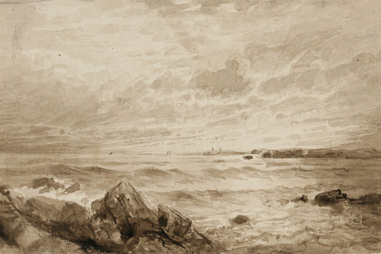 Rochas e Mar (lavar no papel) de William Trost Richards