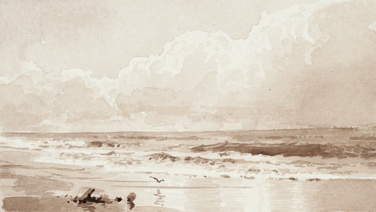 Seascape com Bird (lavar no papel) de William Trost Richards