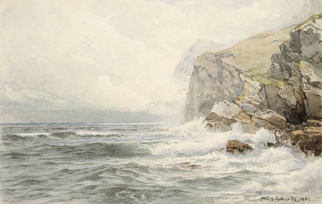 Surf Breaking on Coastal Rocks, 1887 (wc e grafite em papel creme wove) de William Trost Richards