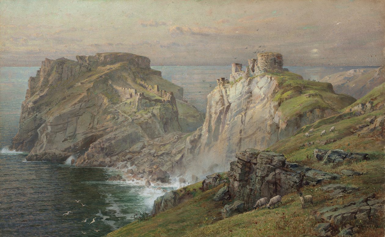 Tintagel, 1881 (wc no papel montado na placa) de William Trost Richards