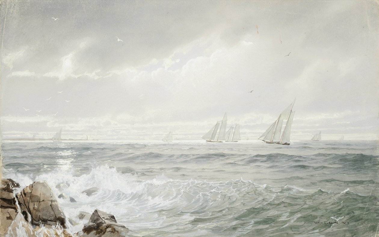 Yachts Off Newport, 1877 (wc e guache em papel tufado) de William Trost Richards