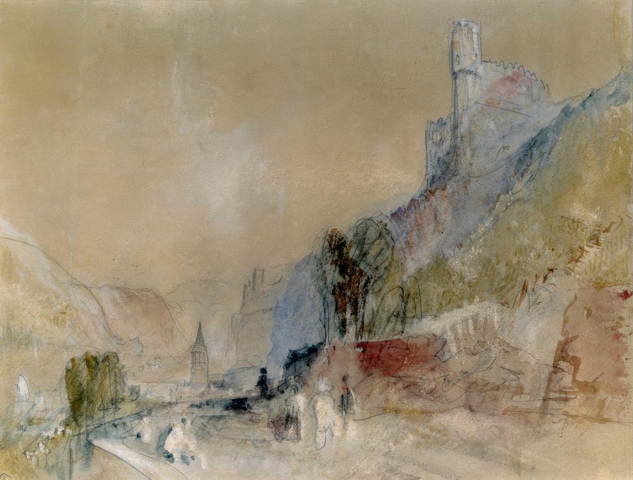 O Clemenskapelle com o castelo Rheinstein e o castelo Reichenstei de Joseph Mallord William Turner