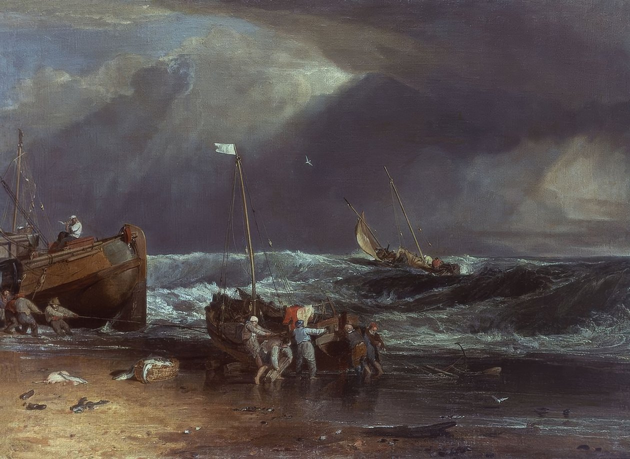 REMOÇÃO DO BARCO NO DIA DA TEMPESTADE - SÉCULO XIX. Künstler: JOSEPH MALLORD WILLIAM TURNER. Localização: KENWOOD HOUSE - COL IVEAGH BEQUE, LONDRES, INGLATERRA de Joseph Mallord William Turner