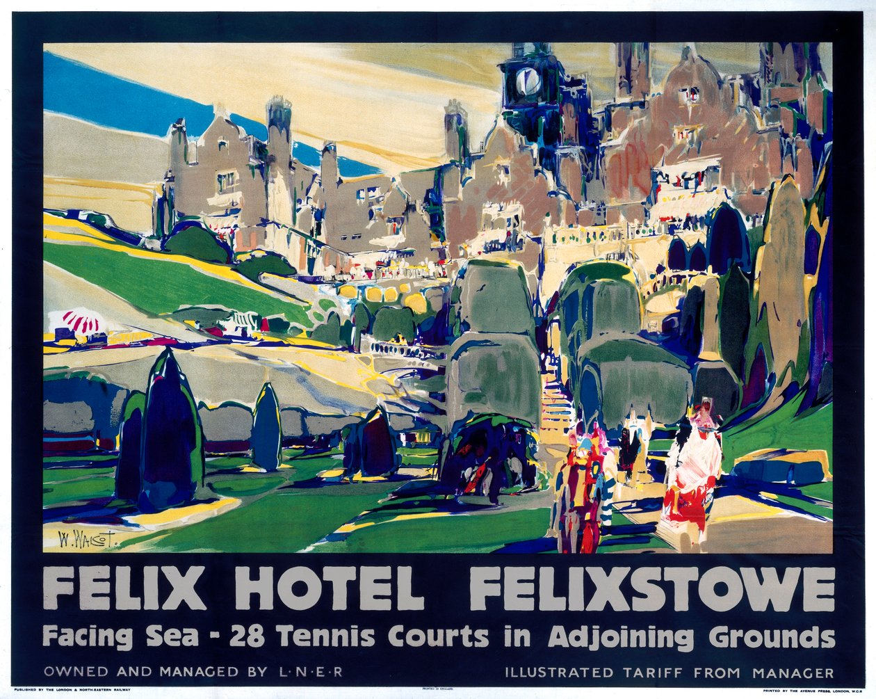 Felix Hotel, Felixstowe, cartaz publicitário da London and North Eastern Railway, 1928 de William Walcot