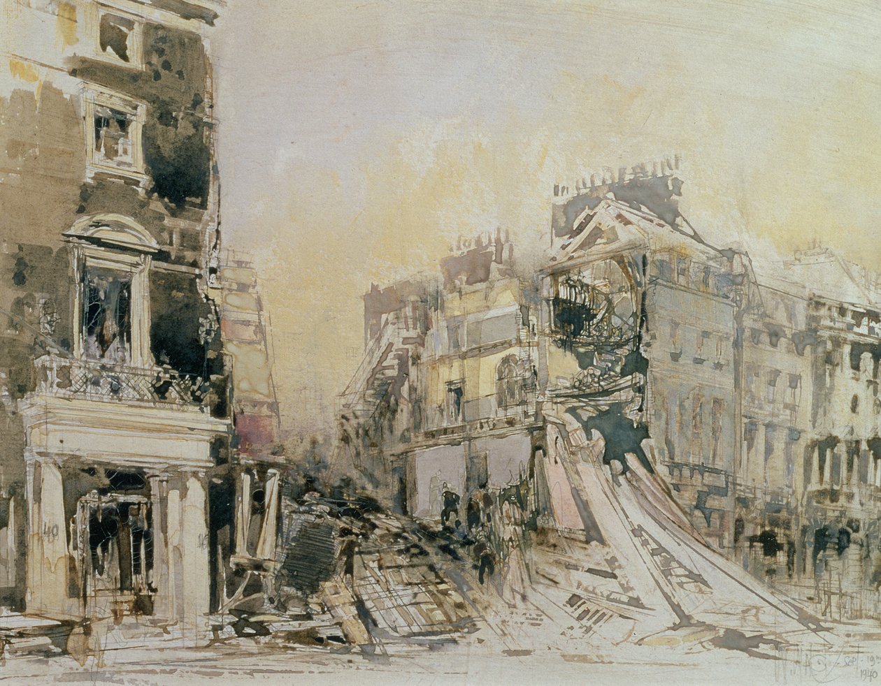 The Blitzed Arts Club, 19 de setembro de 1940 (gravura em papel) de William Walcot