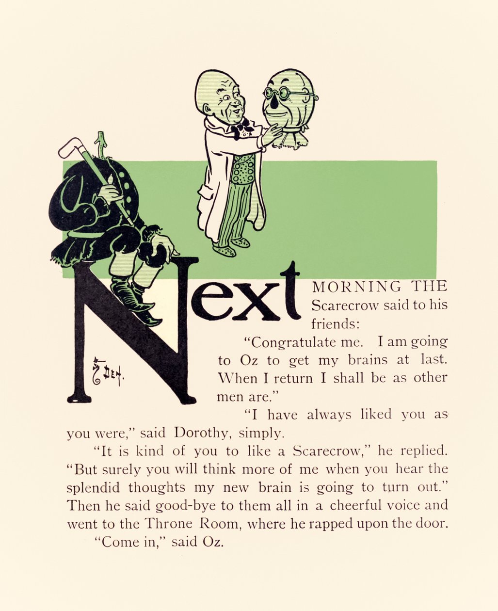 O Mago dando ao Espantalho novos cérebros, de O Maravilhoso Mágico de Oz de L. Frank Baum de William Wallace Denslow