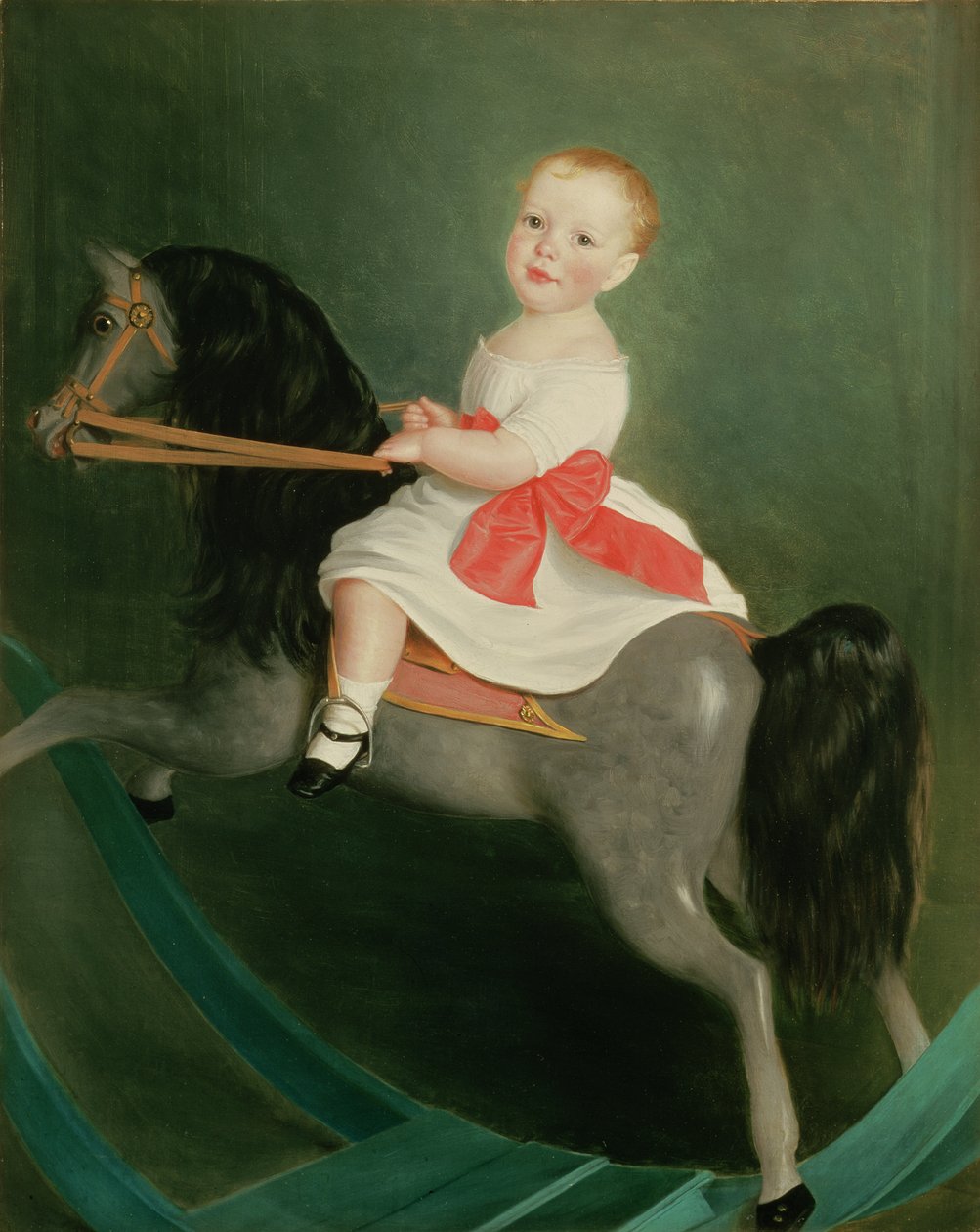 Mestre James Watts em um cavalo de balanço de William Wallace Scott