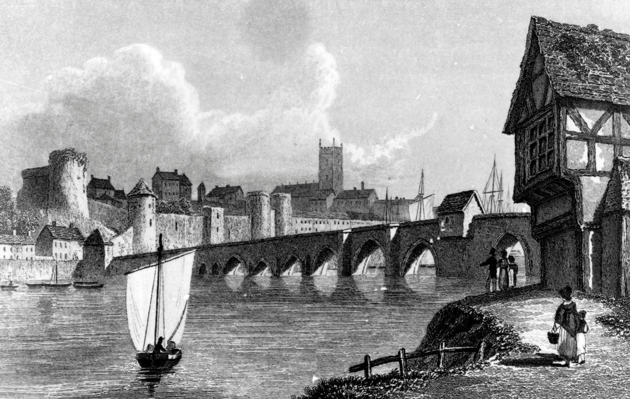 Castelo e cidade de Limerick, gravada por E. Finden, 1829 de William Westall