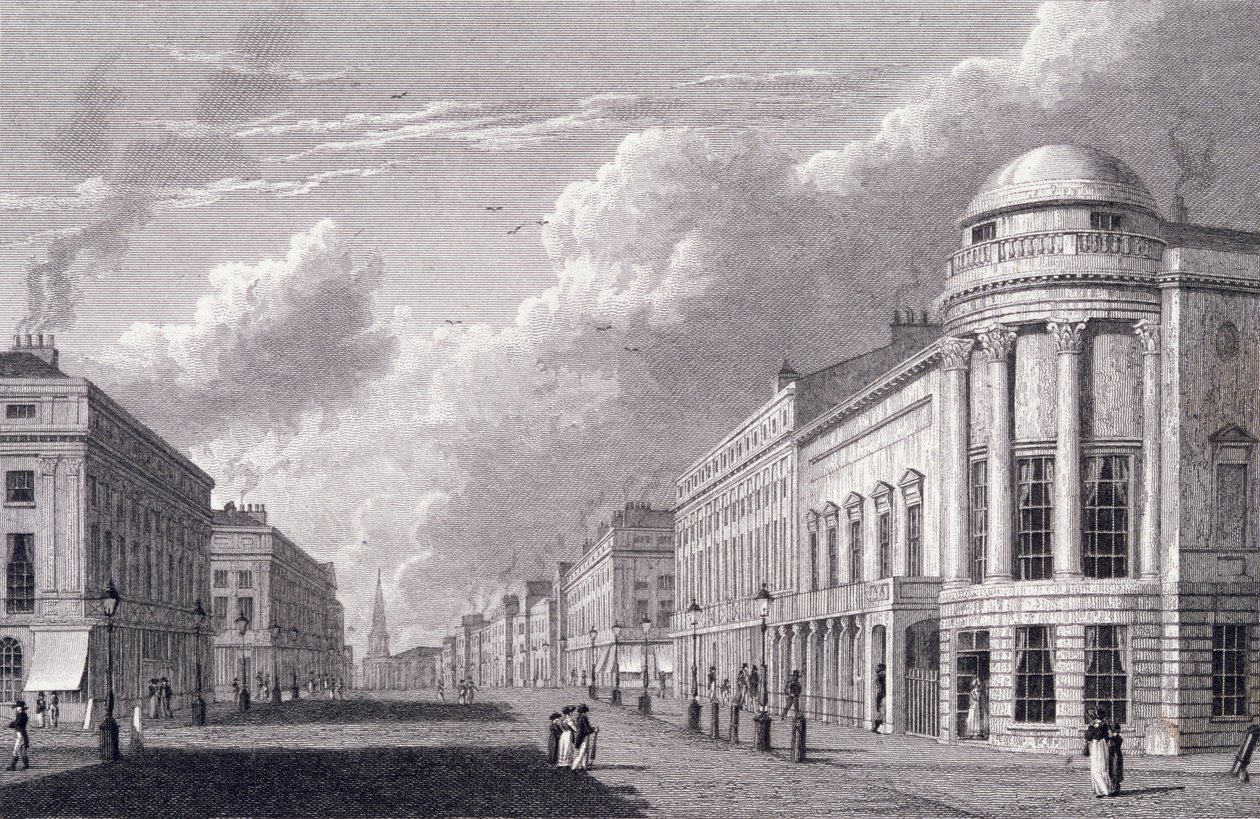 Regent Street, com os Argyle Rooms, gravados por Charles Heath, 1825 de William Westall