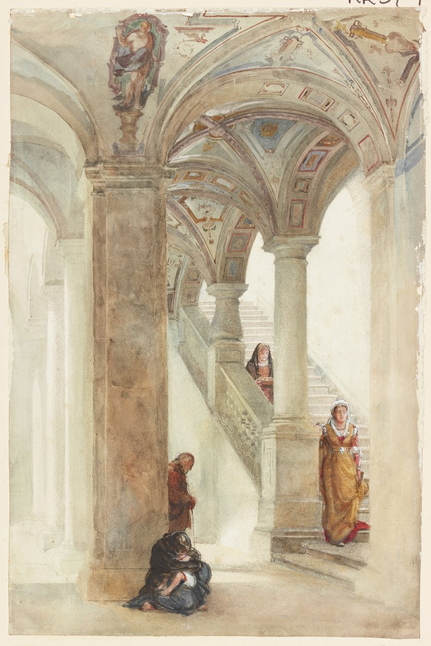 A escadaria de um palácio (bodycolour, lápis e wc no papel) de William Wood Deane