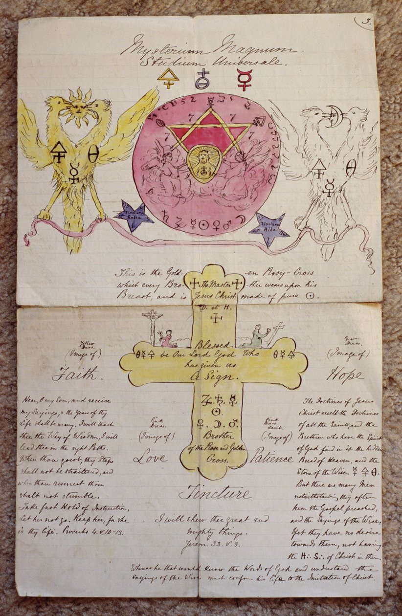 Projeto áspero original para o lamen de &39;Rose-croix&39;, 1888 (tinta e wc no papel) de William Wynn Westcott