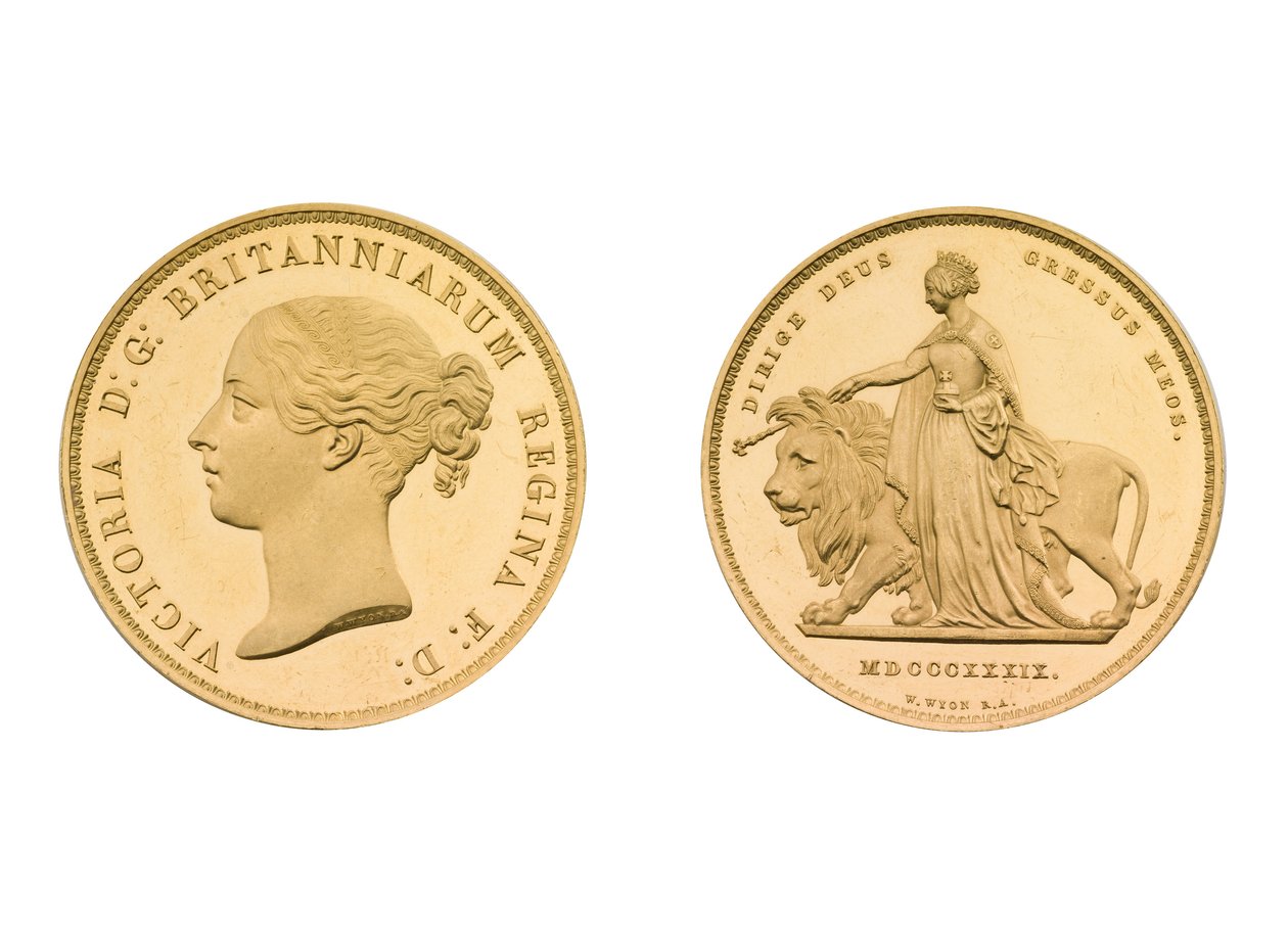 Una e o padrão Leão £ 5 peças, 1839 (ouro) de William Wyon