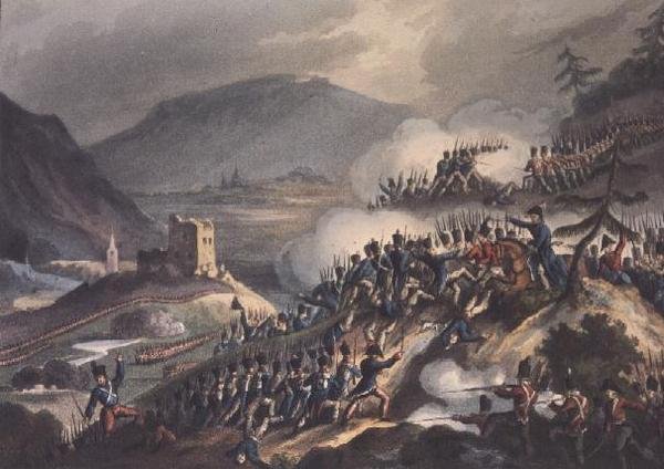 Batalha de Castalla, 13 de abril de 1813, gravado por Thomas Sutherland (bc1785), 1813 de William after Heath