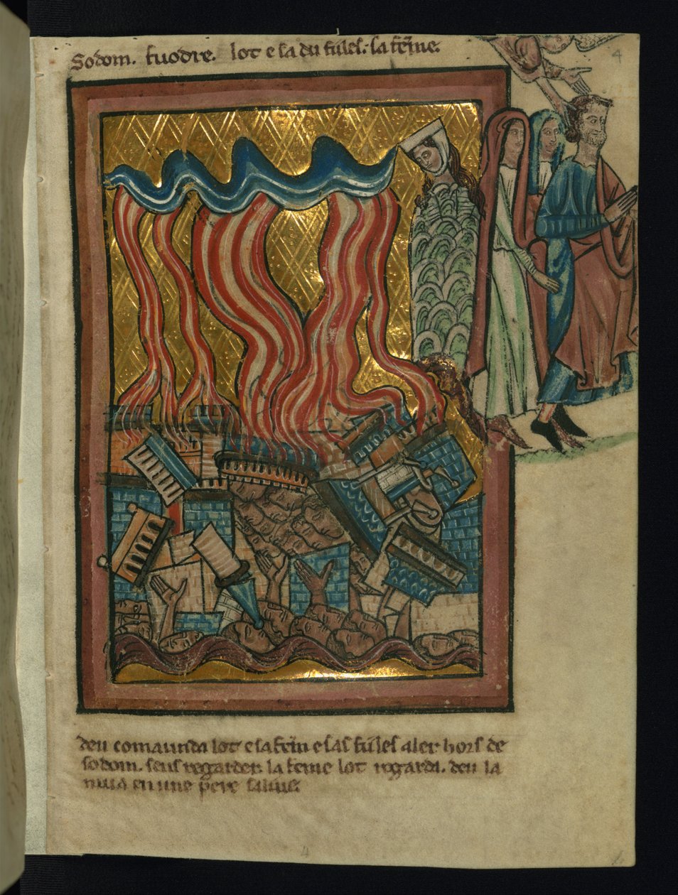 Ló e sua família fogem de Sodoma (Gênesis 19: 15-26) de William de Brailes  