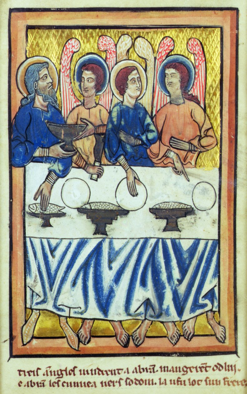 Abraão e os três anjos, de um livro de imagens bíblicas, c.1250 de William de Brailes  