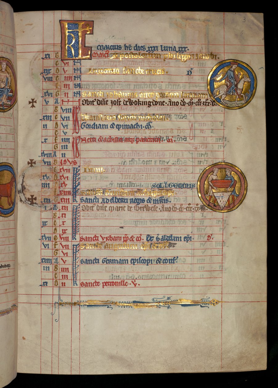 Ms 322 f.3r, maio, um homem falconing, ilustração do &39;De Brailes Psalter&39;, c.1250 de William de Brailes  