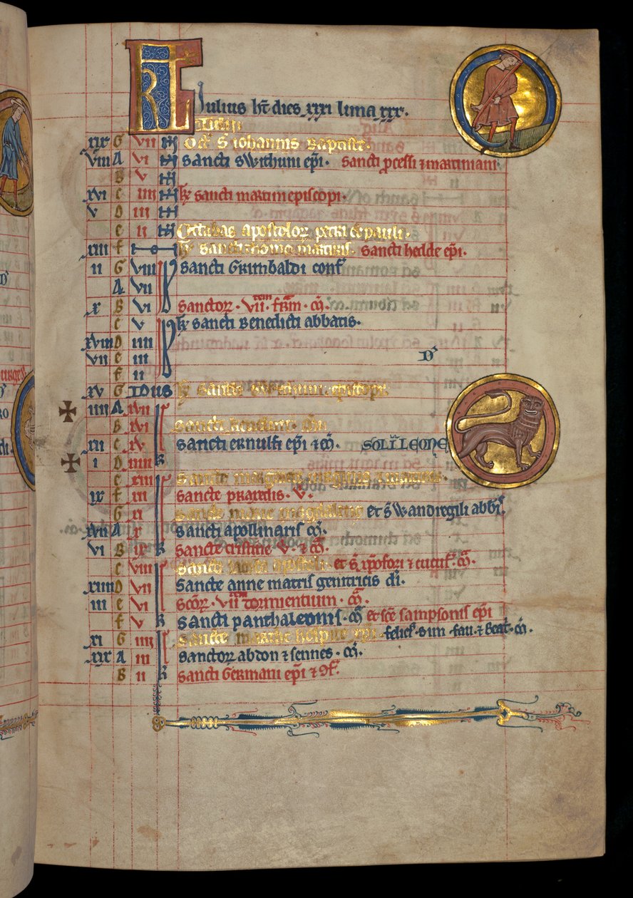 Ms 322 f.4r, julho, um homem scything, ilustração do &39;De Brailes Psalter&39;, c.1250 de William de Brailes  