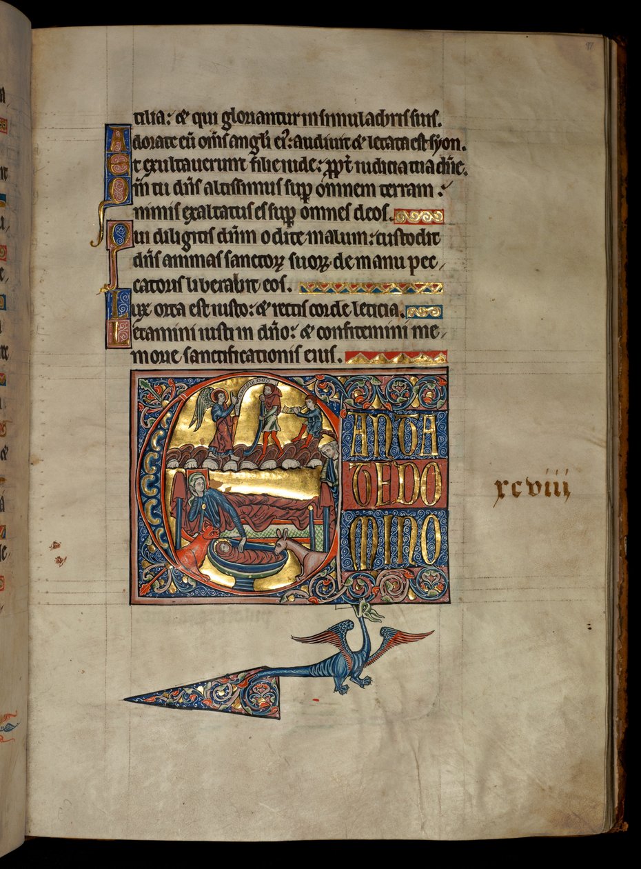 Ms 322 f.97r, Salmo 97, inicial C, Anunciação aos pastores, ilustração do &39;De Brailes Psalter&39;, c.1250 de William de Brailes  