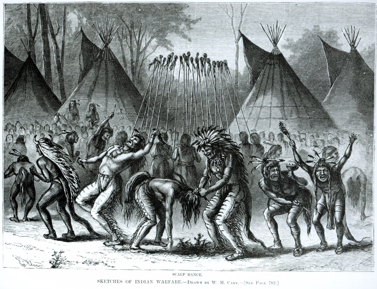 Dança do couro cabeludo de &39;Sketches of Indian Warfare&39; de William de la Montagne Cary