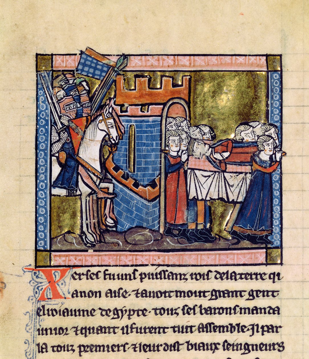 Fr.2630 f.102 Cidadãos de Edessa prestam homenagem a Baldwin II, do Estoire d&39;Outremer de William of Tyre