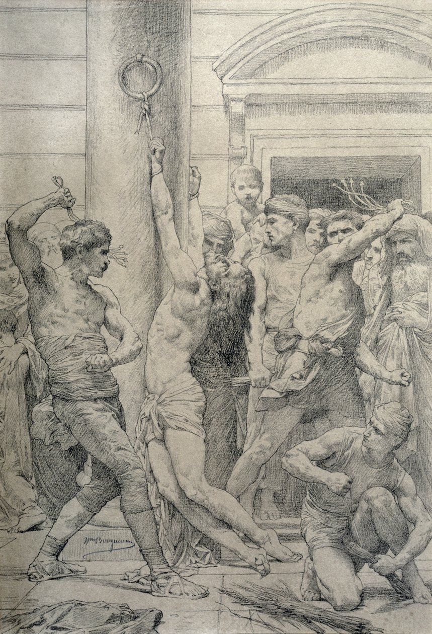 A Flagelação de Cristo, c.1881 (carvão sobre papel) de William Adolphe Bouguereau