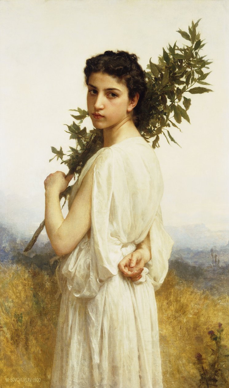 Uma ninfa segurando um galho de louro, 1900 de William Adolphe Bouguereau