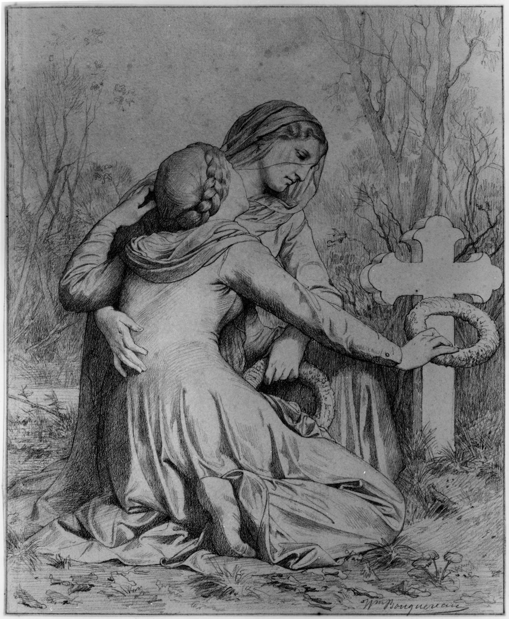 Mulheres em luto ajoelhadas junto a uma sepultura de William-Adolphe Bouguereau