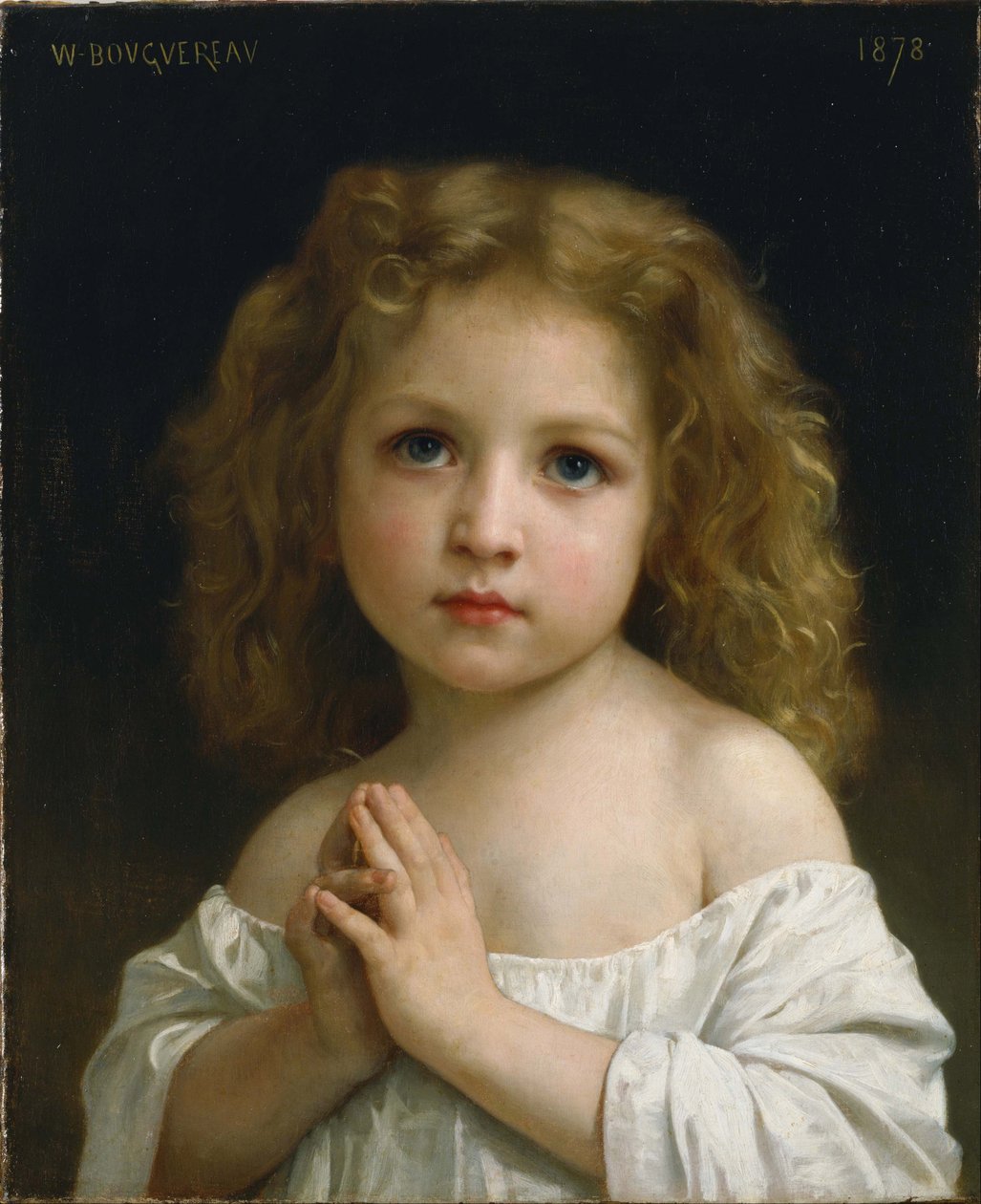 "Retrato de uma menina de mãos dadas em oração" Pintura de William-Adolphe Bouguereau (1825-1905) 1878 Museu Nacional de Arte Ocidental, Tóquio Japão de William Adolphe Bouguereau
