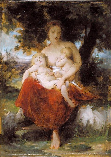 Esboço para "Caridade" (óleo sobre papel colocado em painel) de William Adolphe Bouguereau