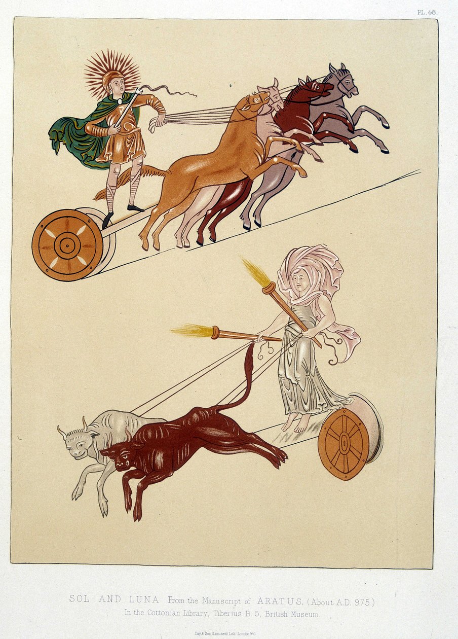 Figuras alegóricas do Sol e da Lua - em "As miniaturas e ornamentos de manuscritos anglo-saxões e irlandeses" de William (1824  after 1913) Day