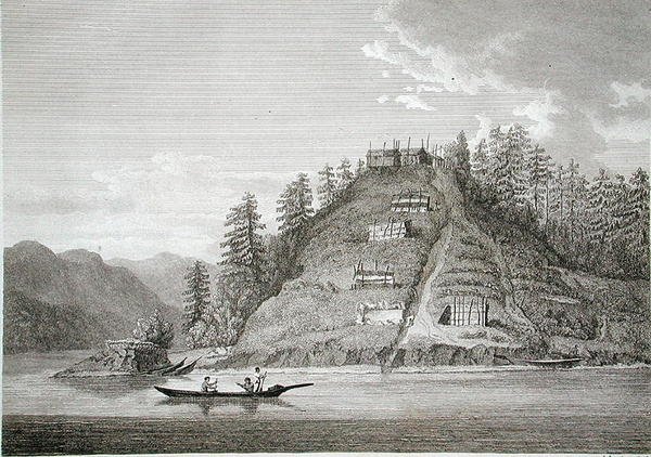 Aldeia dos Índios Amigos à entrada do Canal do Bute, gravada por J. Landseer, c.1790-99 (gravura) de William (after) Alexander