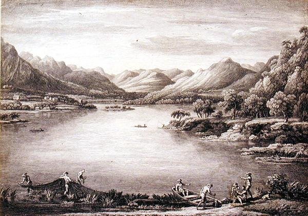 Uma Vista da Cabeça de Ulswater em direção a Patterdale, gravada por Chatelin e Mason de William (after) Bellers