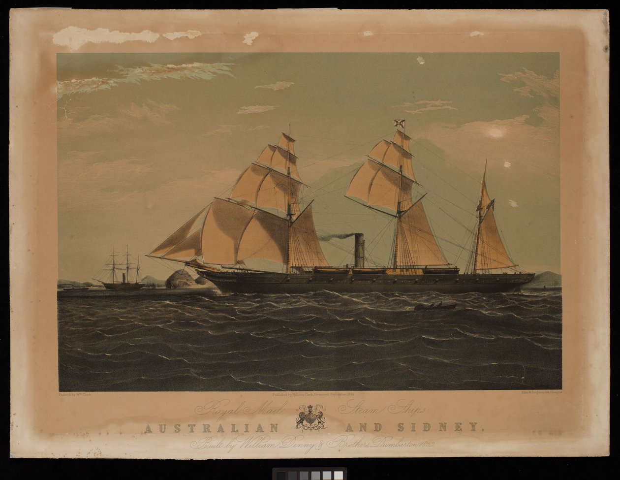 Navios a vapor do Royal Mail "Australian" e "Sidney" construídos por William Denny  Brothers, Dumbarton 1852 de William (after) Clark