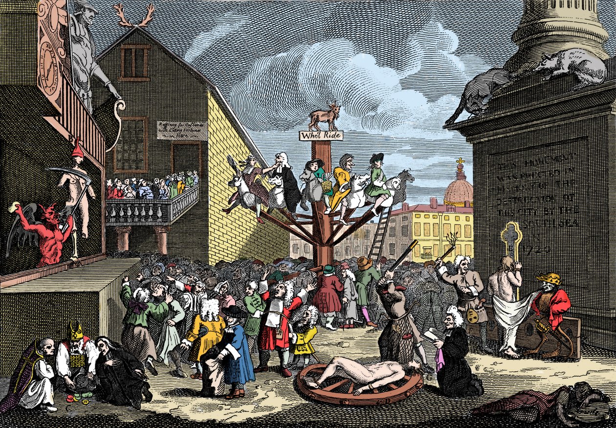 Impressão Emblemática do Esquema do Mar do Sul de William (after) Hogarth