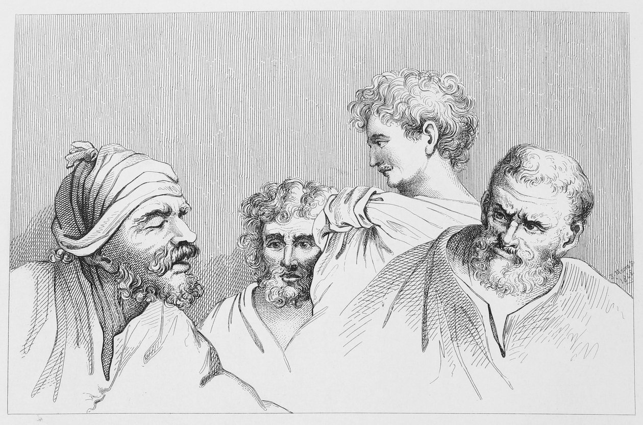 Cabeças dos desenhos animados em Hampton Court (gravura) de William (after) Hogarth