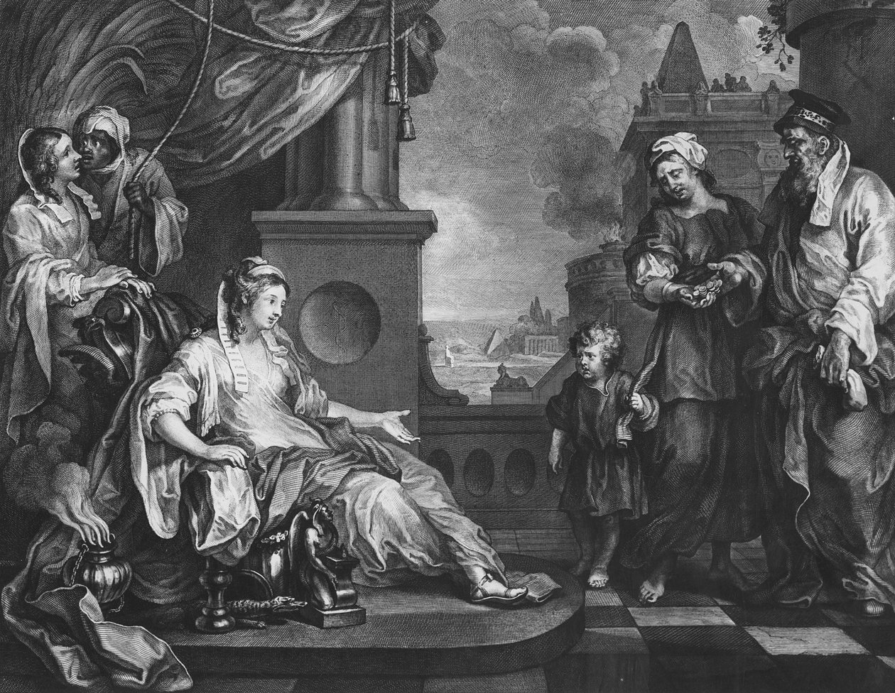 Moisés trouxe à filha do faraó, c.1752 (gravura) de William (after) Hogarth