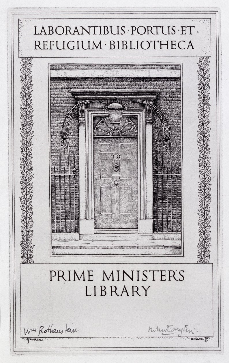 Prancha de livro para a Biblioteca do Primeiro Ministro, gravada por Robert Sargent Austin (1895-1973) (gravura) de William (after) Rothenstein
