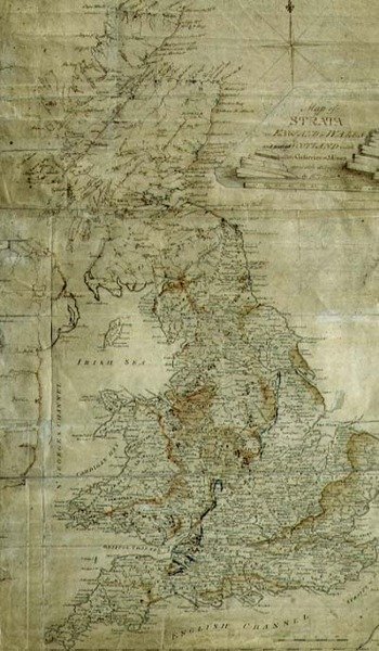 Mapa de estratos na Inglaterra, País de Gales e parte da Escócia, gravado por John Cary, c.1802-3 (gravura) de William (after) Smith