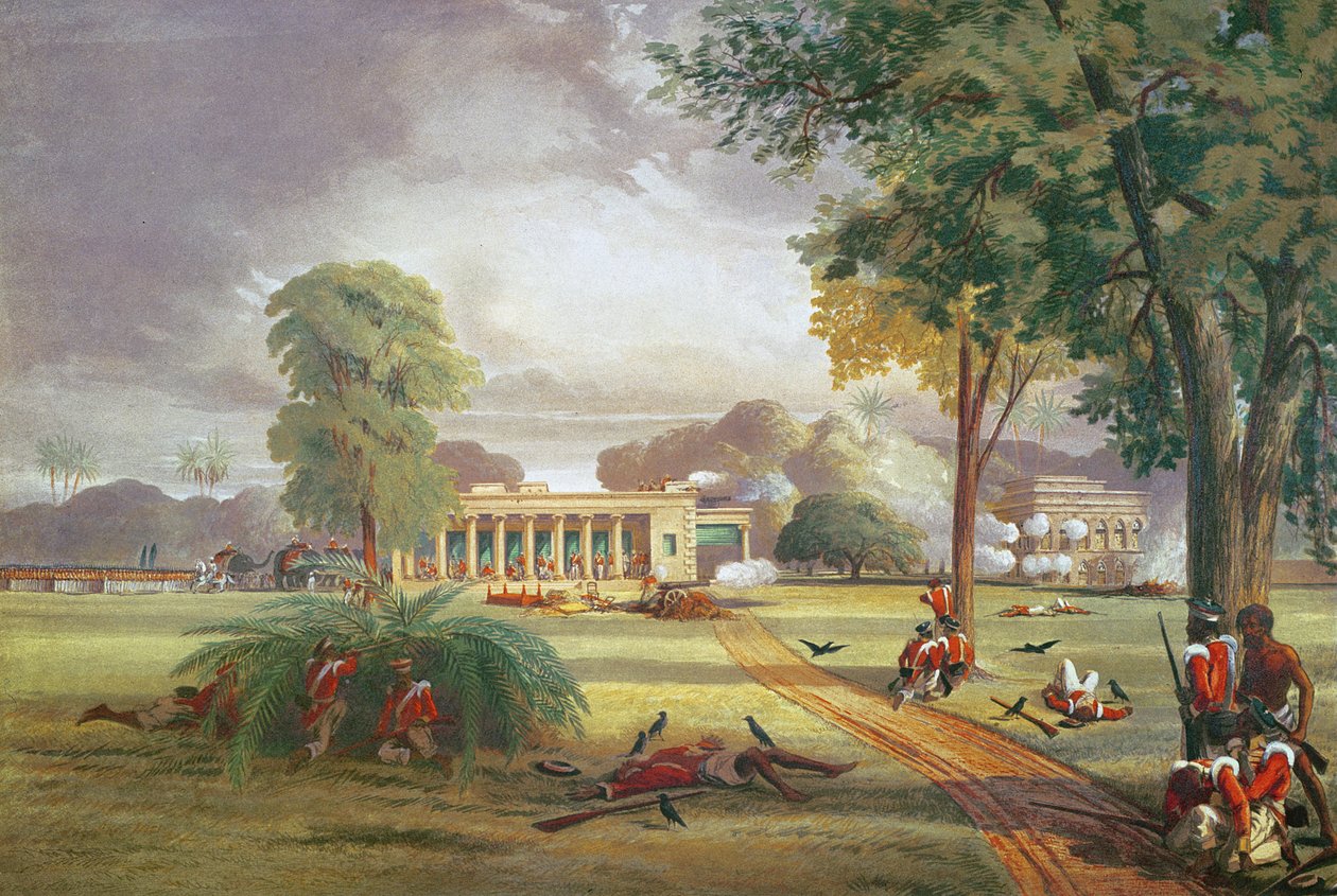 Defesa da Casa Arrah em 1857 (lito a cores) de William (after) Taylor