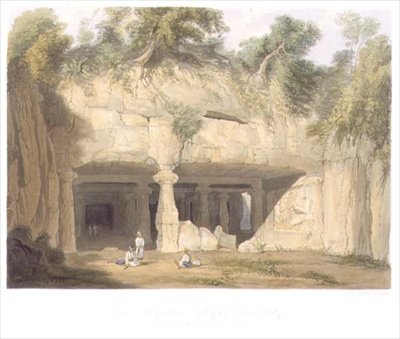 Exterior do Templo da Grande Gruta de Elephanta, perto de Bombaim, em 1803, do Volume II de 