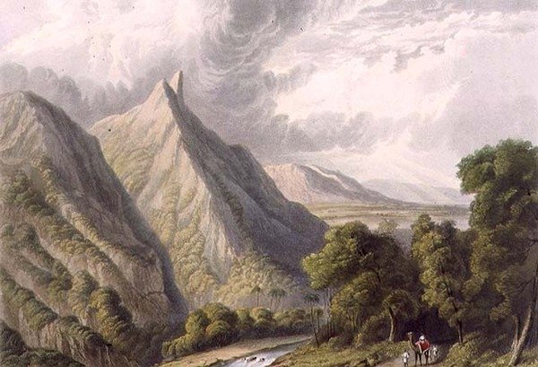 Vista no Bore Ghaut, gravado por T. Fielding e colorido por J.B. Hogarth de William (after) Westall