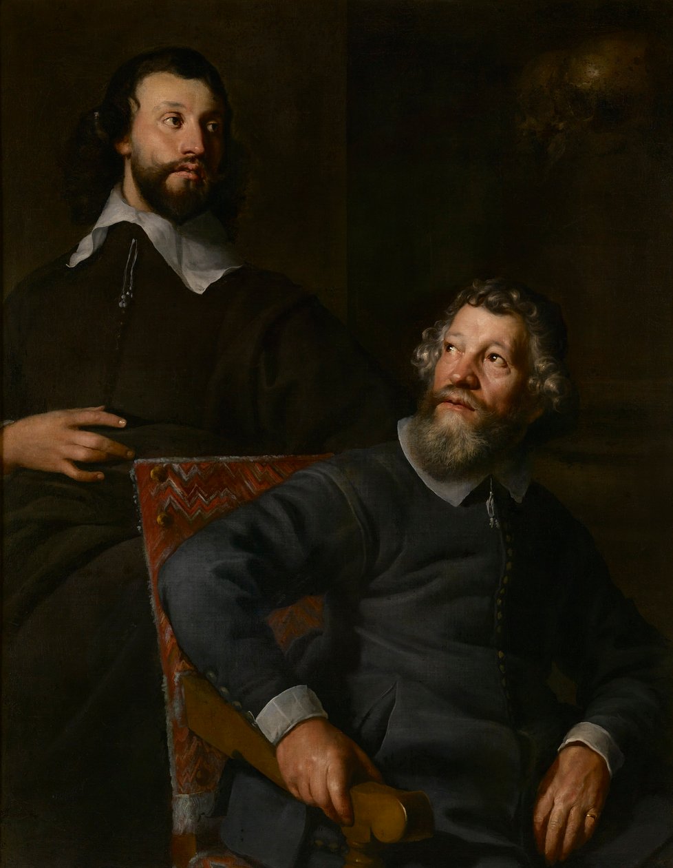 Retrato de dois cavalheiros, chamados Nicholas Stone e seu filho (óleo sobre tela) de William (attr. to) Dobson