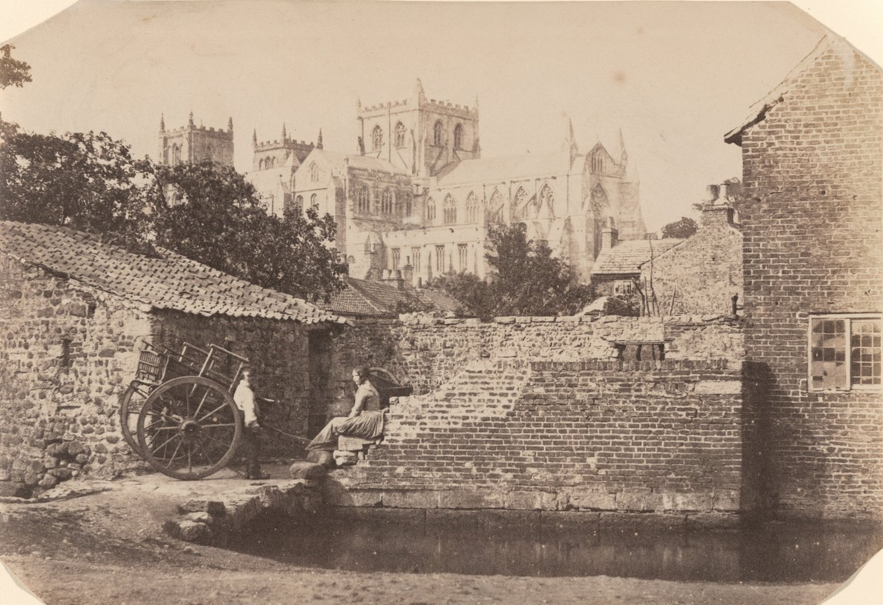 Catedral de Ripon a partir do sudeste, adjacente ao rio Skell, c. 1855 (foto) de William A. Pumphrey