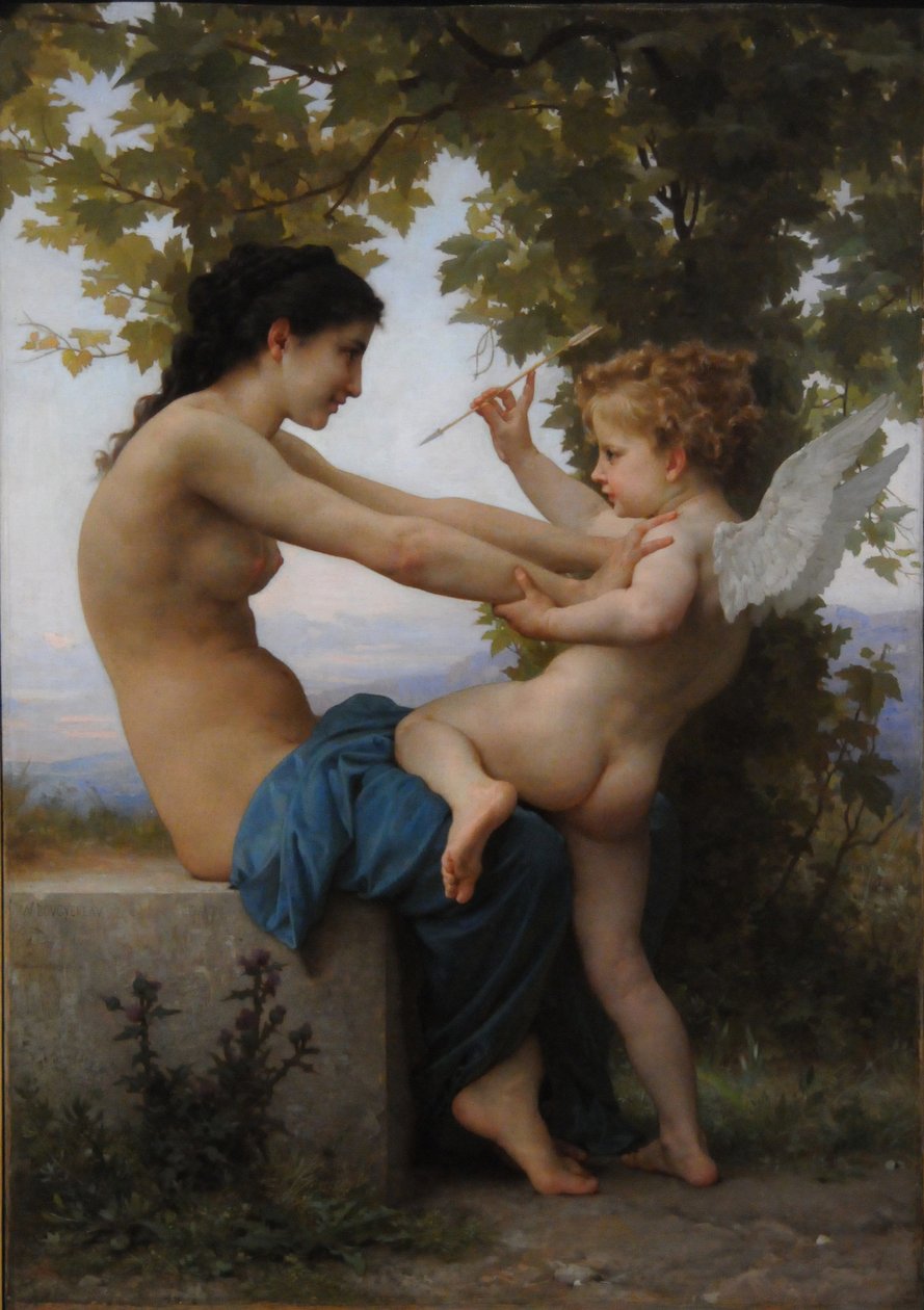 Uma jovem se defendendo contra Eros, 1880 de William Adolphe Bouguereau